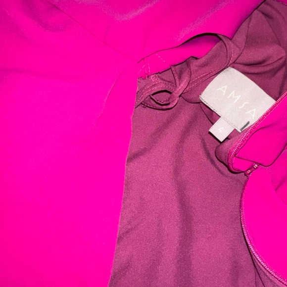NEW Amsale Draped Short-Sleeve Column Gown bright pink Sz 4 - Picture 5 of 6